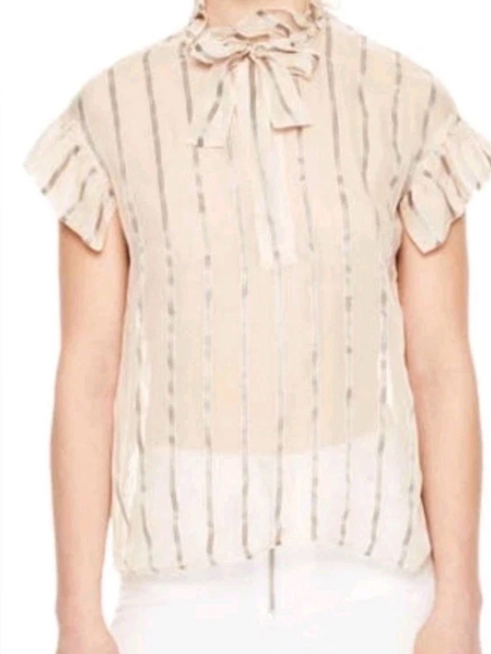 Sandro Paris Metallic Stripe Ruffle Neck Blouse

E18 Rena in Blush size 3